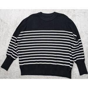 Boutique Black White Striped Oversized Crewneck Raw Seams Sweater Womens Size M